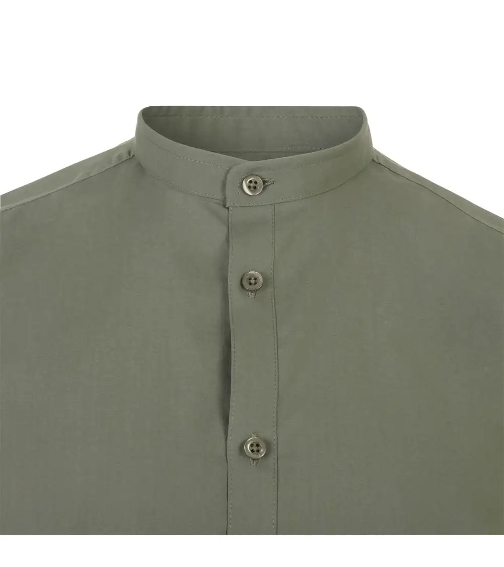CAMISA HOMBRE POPELIN MANGA CORTA STRETCH VERDE OLIVA FRENTE