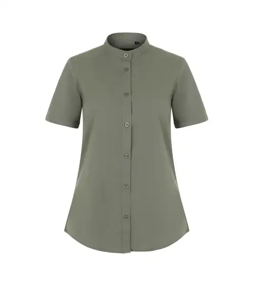 CAMISA MUJER POPELIN MANGA CORTA STRETCH VERDE OLIVA FRENTE
