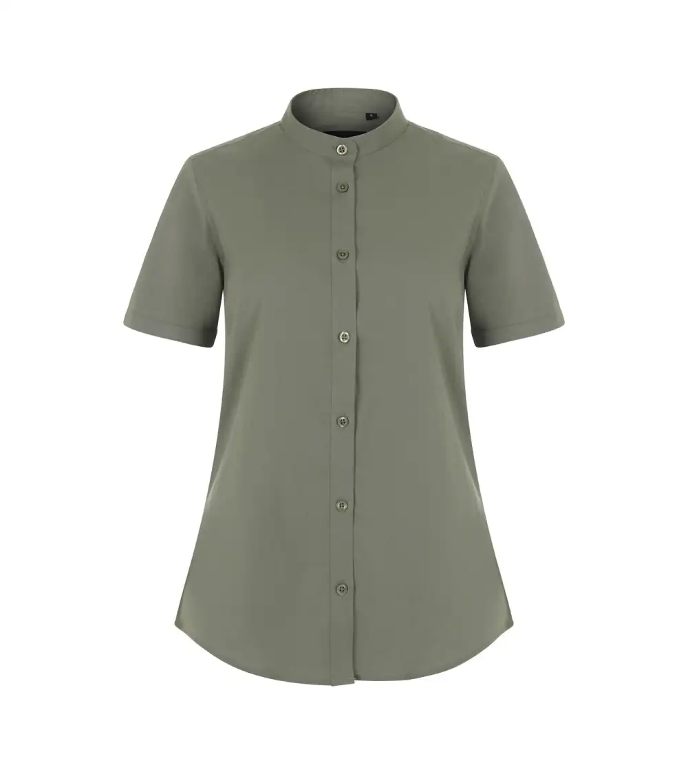 CAMISA MUJER POPELIN MANGA CORTA STRETCH VERDE OLIVA FRENTE