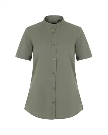 CAMISA MUJER POPELIN MANGA CORTA STRETCH VERDE OLIVA FRENTE