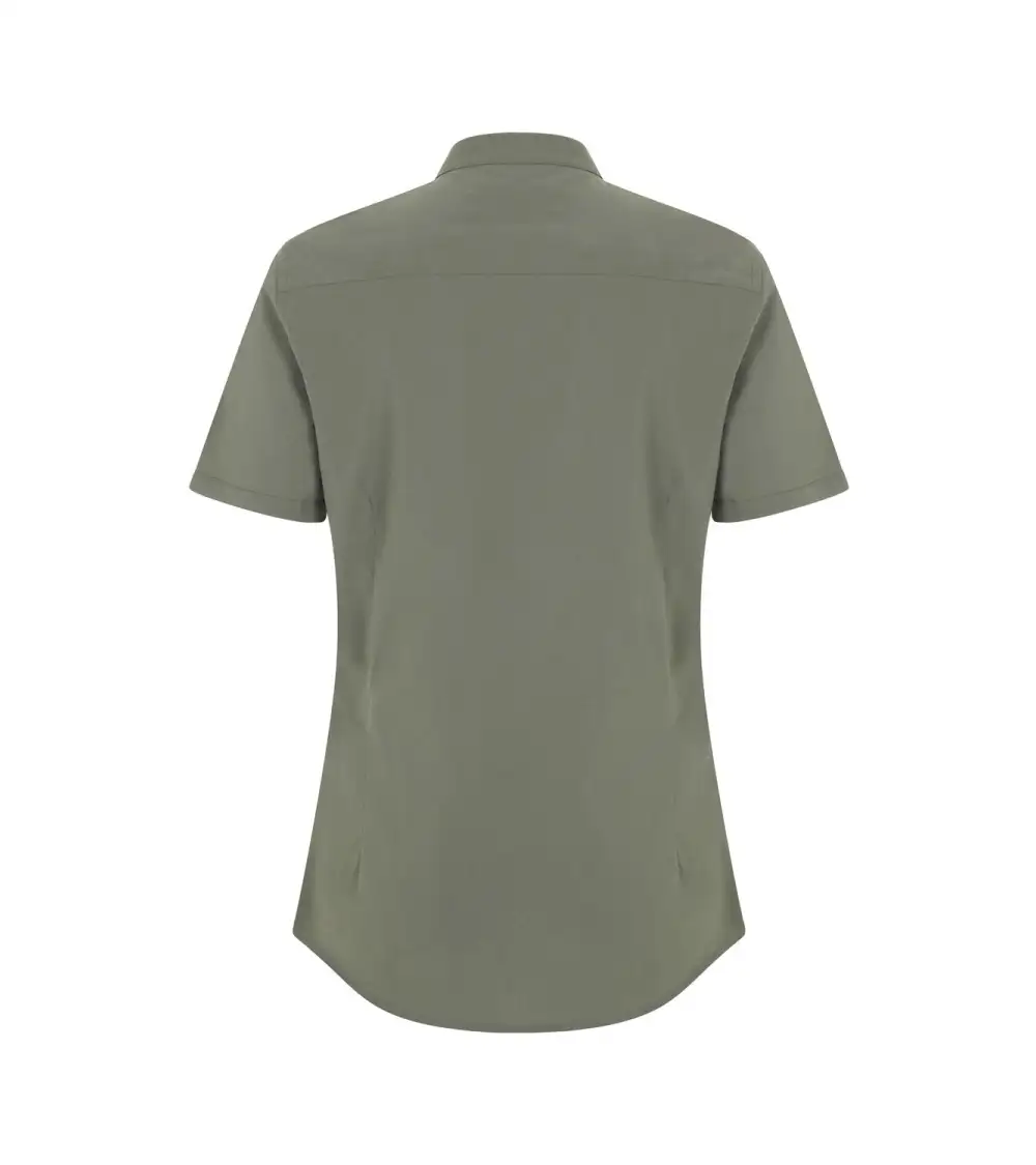 CAMISA MUJER POPELIN MANGA CORTA STRETCH VERDE OLIVA FRENTE