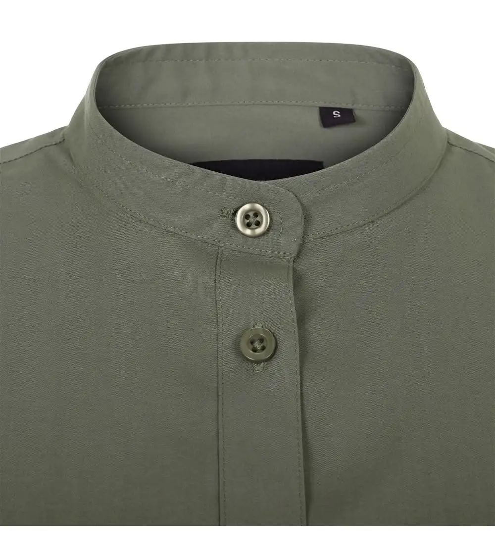 CAMISA MUJER POPELIN MANGA CORTA STRETCH VERDE OLIVA FRENTE