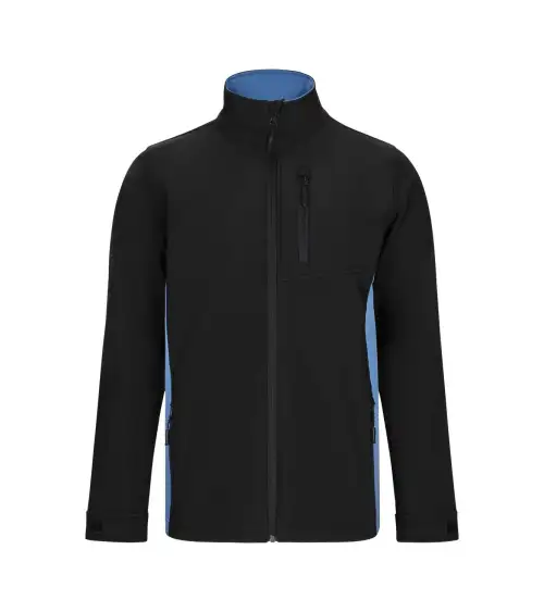 CAZADORA SOFTSHELL BICOLOR INDUSTRIA NEGRO CELESTE FRENTE