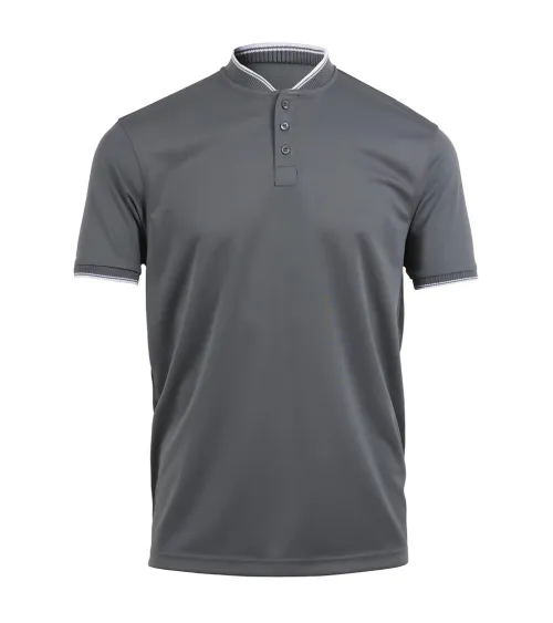 POLO PIQUÉ TRANSPIRABLE MANGA CORTA CUELLO MAO GRIS