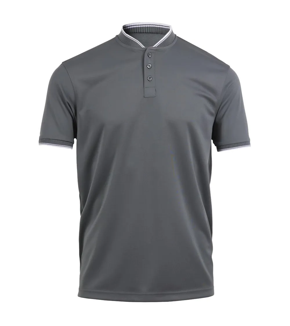 POLO PIQUÉ TRANSPIRABLE MANGA CORTA CUELLO MAO GRIS