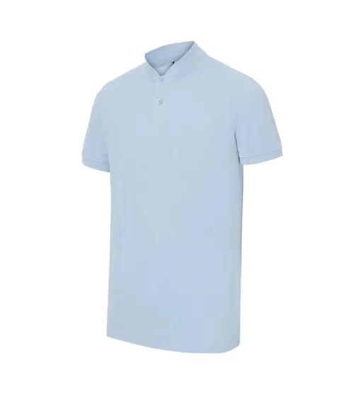 POLO MANGA CORTA CUELLO MAO SALA CELESTE FRENTE