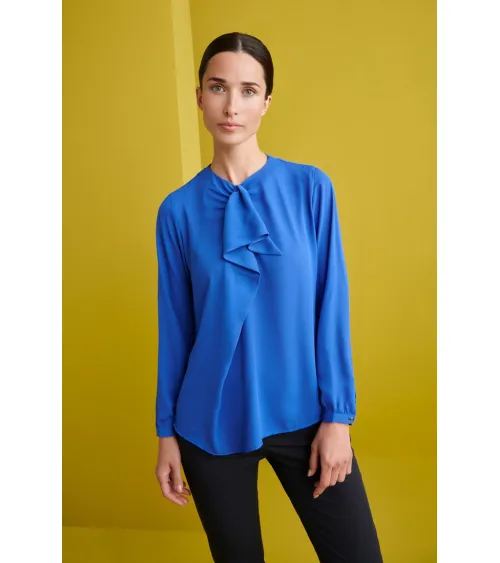 BLUSA CUELLO REDONDO CON FRUNCE EN CUELLO AZULINA