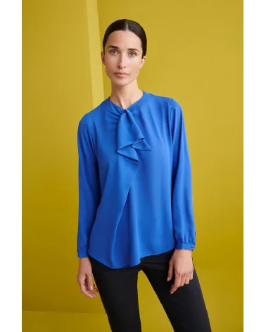 BLUSA CUELLO REDONDO CON FRUNCE EN CUELLO AZULINA