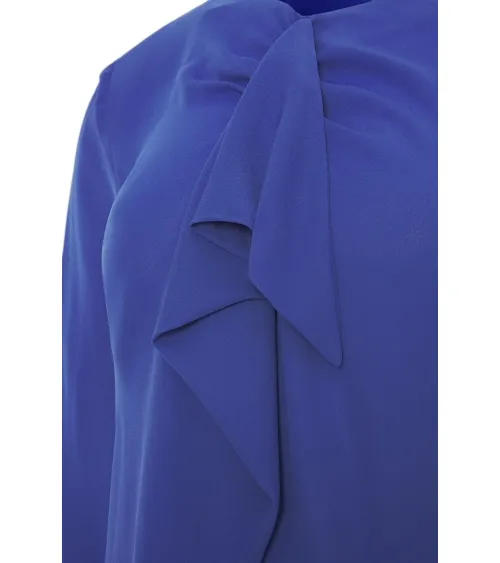 BLUSA CUELLO REDONDO CON FRUNCE EN CUELLO AZULINA