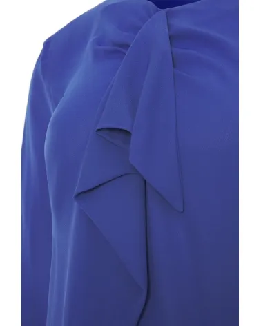 BLUSA CUELLO REDONDO CON FRUNCE EN CUELLO AZULINA DETALLE FRUNCE