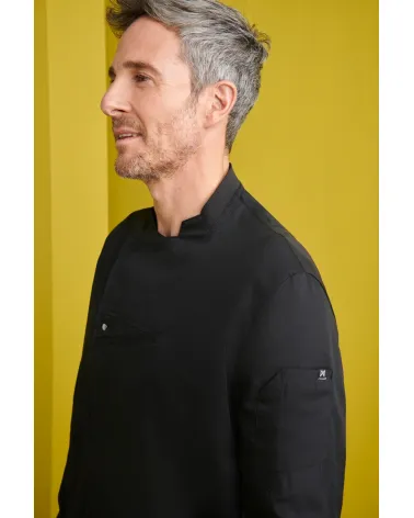 CHAQUETA COCINA RIB NEGRO DETALLE DE COSTADO