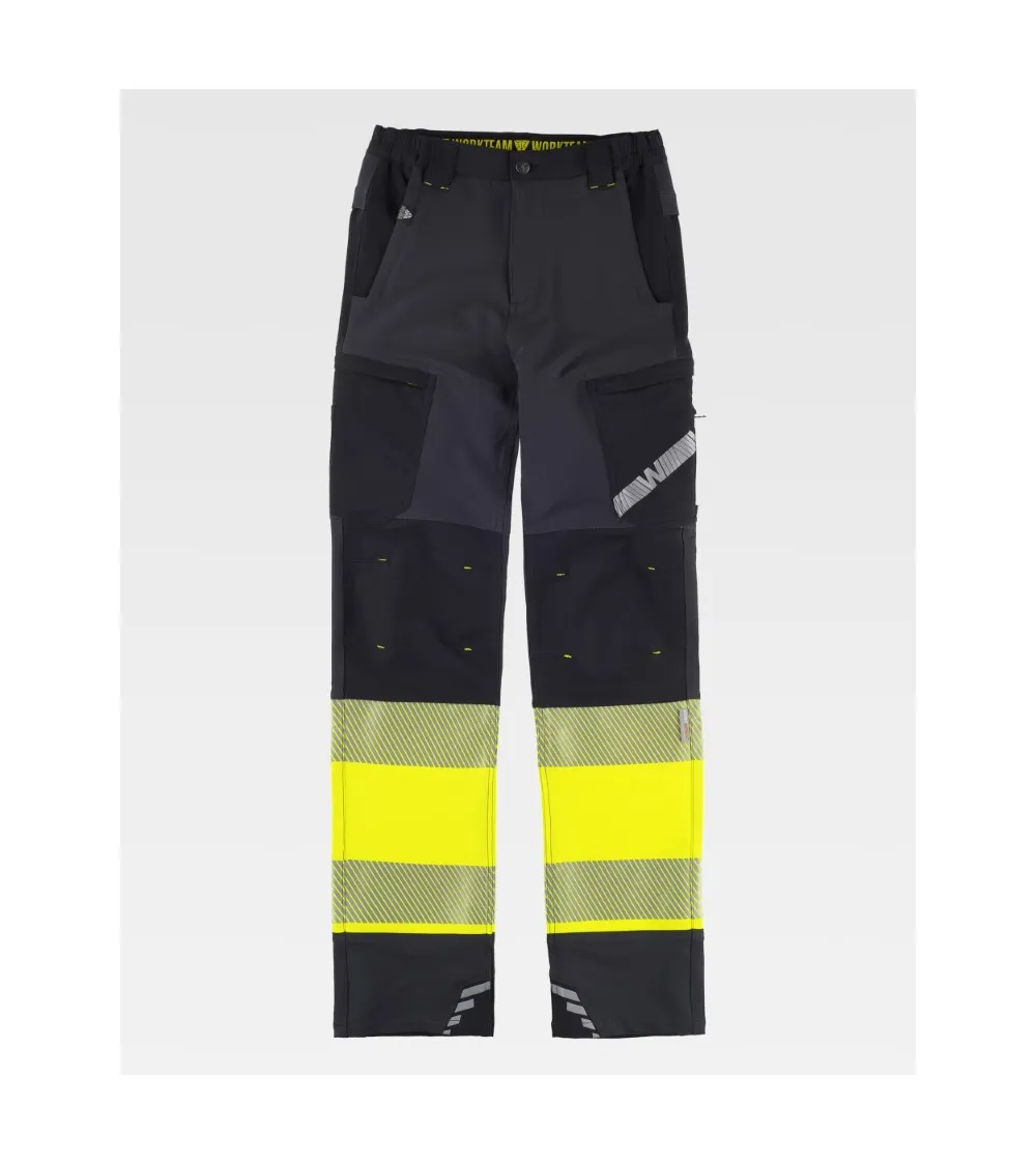 PANTALON TREKKING ALTA VISIBILIDAD GRIS AMARILLO EJEMPLO DE USO