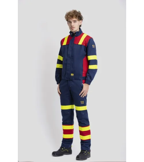 CAZADORA IGNÍFUGA COMBINADA MARINO+ROJO+AMARILLO A.V. EJEMPLO DE USO