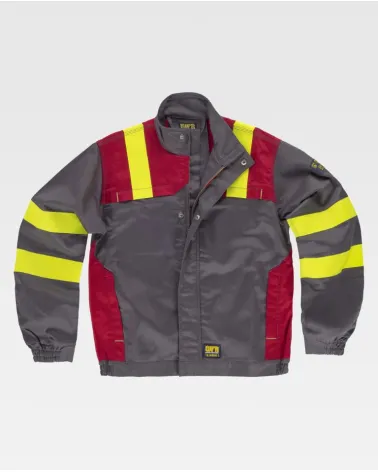 CAZADORA IGNÍFUGA COMBINADA GRIS+ROJO+AMARILLO A.V. FRENTE