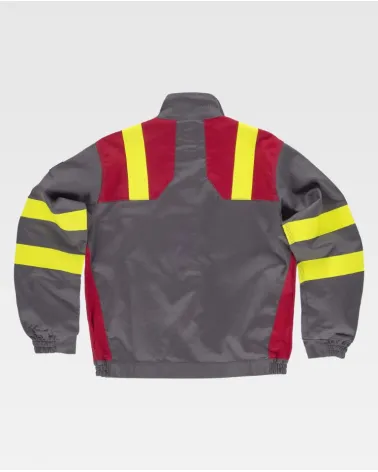 CAZADORA IGNÍFUGA COMBINADA GRIS+ROJO+AMARILLO A.V. ESPALDA