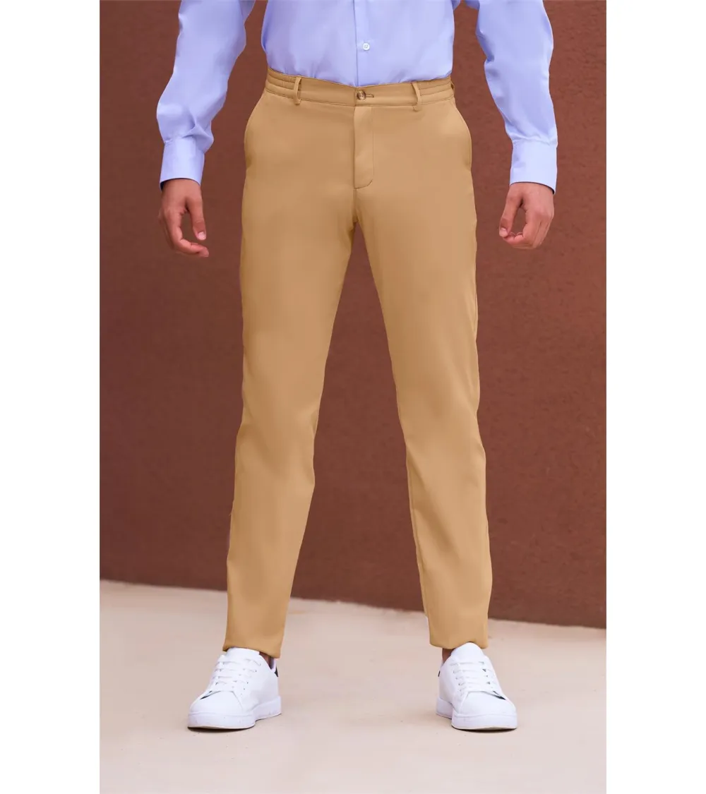 PANTALÓN UNISEX CINTURILLA DE GOMA HOSTELERÍA BEIGE MODELOS