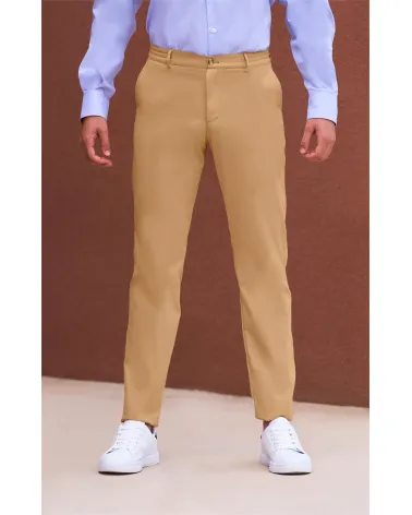 PANTALÓN UNISEX CINTURILLA DE GOMA HOSTELERÍA BEIGE FRENTE
