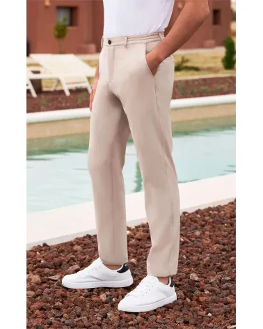 PANTALÓN CHINO UNISEX CINTURILLA GOMA HOSTELERÍA BEIGE CLARO FRENTE