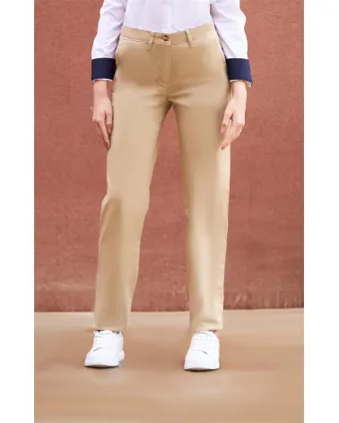 PANTALÓN CHINO MUJER STRETCH COMERCIO BEIGE FRENTE