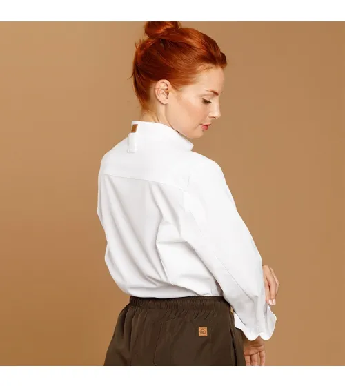 CHAQUETILLA COCINA MUJER MICROFIBRA CUELLO MAO BLANCA FRENTE
