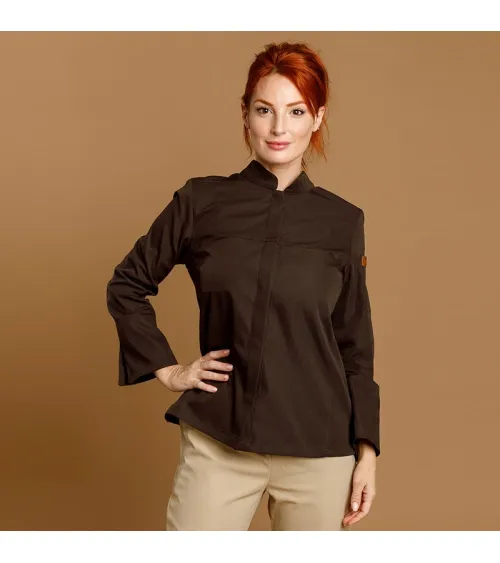 CHAQUETILLA COCINA MUJER MICROFIBRA CUELLO MAO BLANCA FRENTE