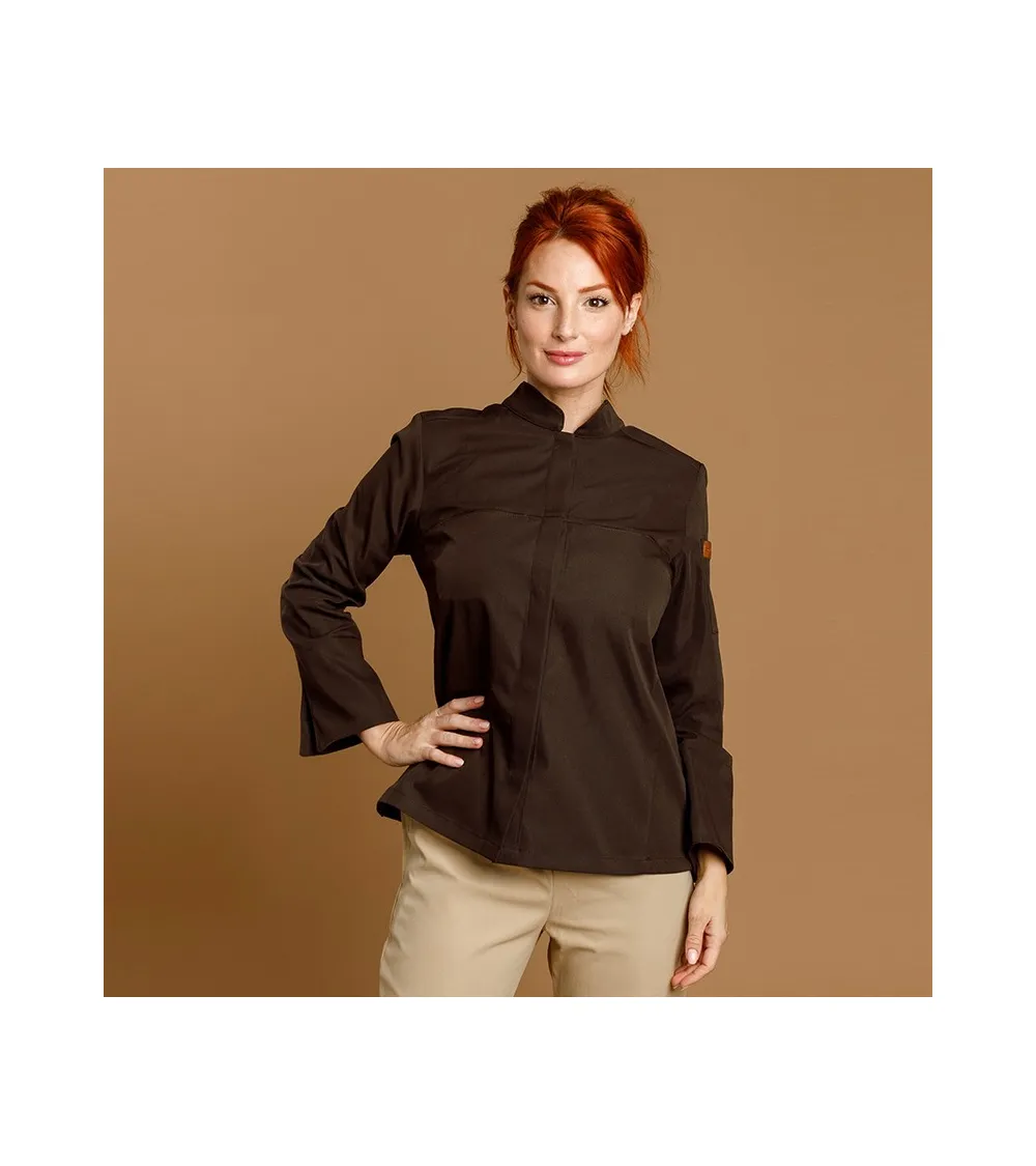 CHAQUETILLA COCINA MUJER MICROFIBRA CUELLO MAO BLANCA FRENTE