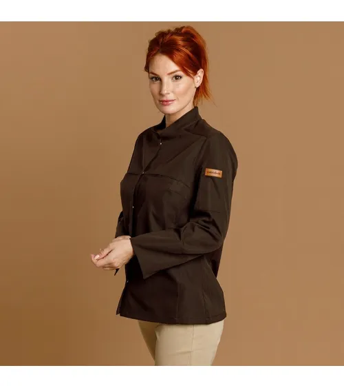 CHAQUETILLA COCINA MUJER MICROFIBRA CUELLO MAO BLANCA FRENTE