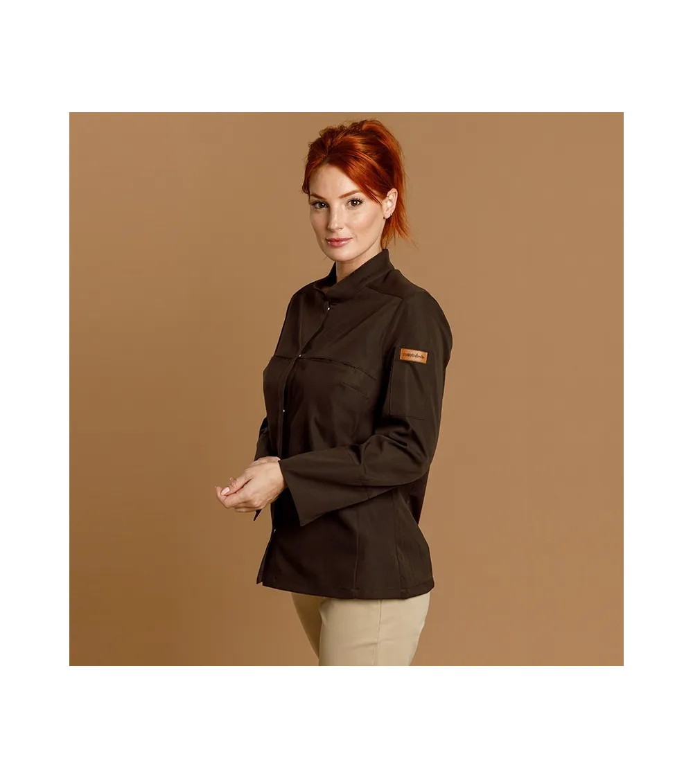 CHAQUETILLA COCINA MUJER MICROFIBRA CUELLO MAO BLANCA FRENTE
