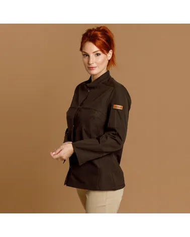 CHAQUETILLA COCINA MUJER MICROFIBRA CUELLO MAO MARRON MODELO