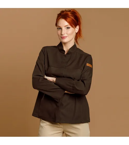 CHAQUETILLA COCINA MUJER MICROFIBRA CUELLO MAO BLANCA FRENTE