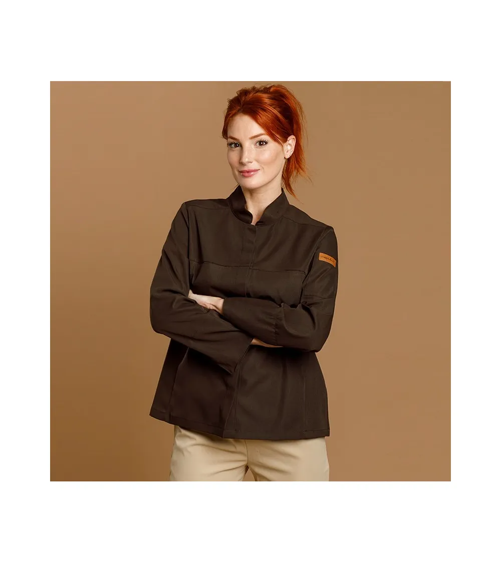 CHAQUETILLA COCINA MUJER MICROFIBRA CUELLO MAO BLANCA FRENTE