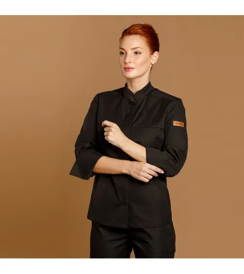 CHAQUETILLA COCINA MUJER MICROFIBRA CUELLO MAO BLANCA FRENTE
