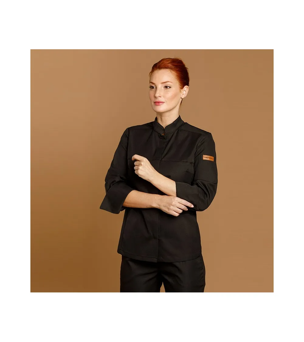 CHAQUETILLA COCINA MUJER MICROFIBRA CUELLO MAO BLANCA FRENTE