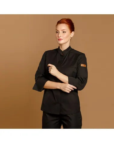 CHAQUETILLA COCINA MUJER MICROFIBRA CUELLO MAO NEGRO