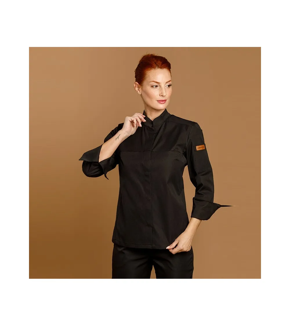 CHAQUETILLA COCINA MUJER MICROFIBRA CUELLO MAO BLANCA FRENTE