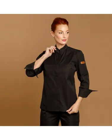 CHAQUETILLA COCINA MUJER MICROFIBRA CUELLO MAO NEGRO MODELO