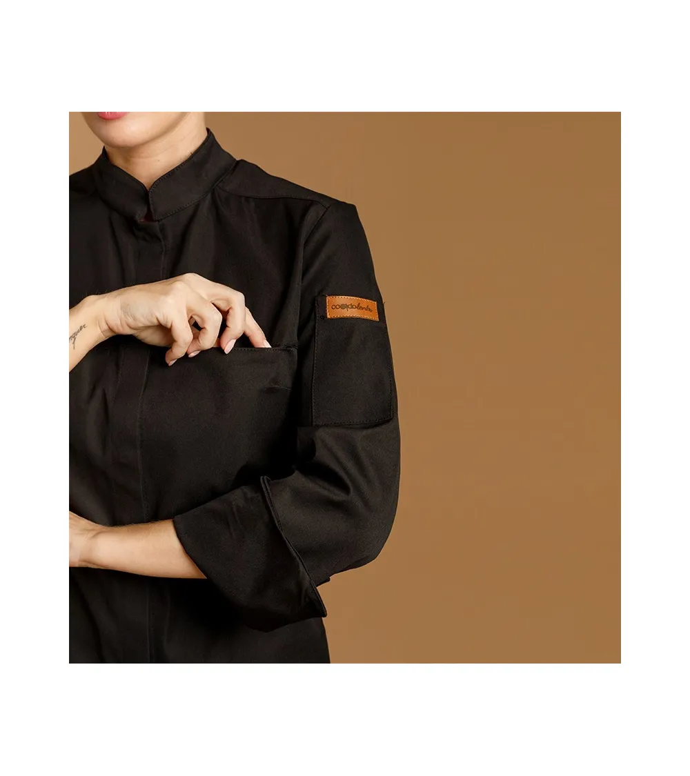 CHAQUETILLA COCINA MUJER MICROFIBRA CUELLO MAO BLANCA FRENTE