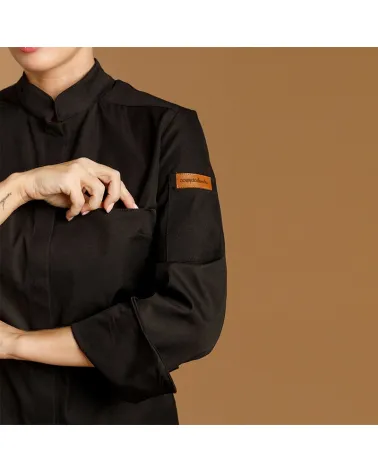 CHAQUETILLA COCINA MUJER MICROFIBRA CUELLO MAO NEGRO DETALLE BOLSILLO
