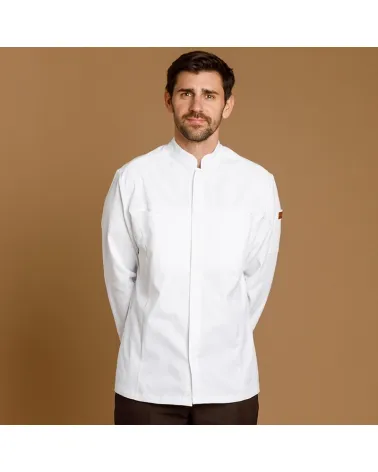 CHAQUETILLA COCINA HOMBRE MICROFIBRA CUELLO MAO BLANCA FRENTE
