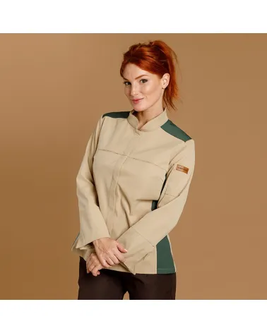 CHAQUETILLA MUJER MICROFIBRA BICOLOR BEIGE - VERDE