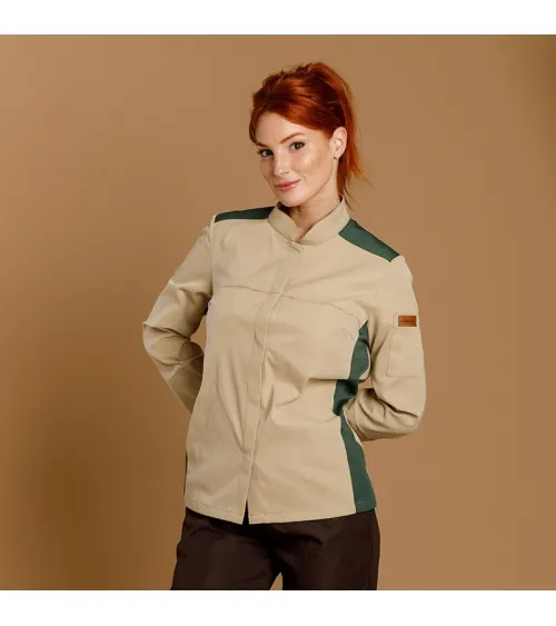 CHAQUETILLA MUJER MICROFIBRA BICOLOR BEIGE - VERDE