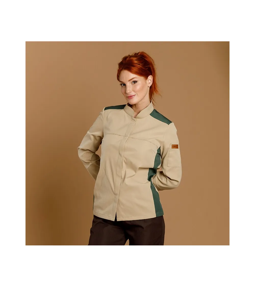 CHAQUETILLA MUJER MICROFIBRA BICOLOR BEIGE - VERDE