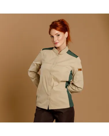 CHAQUETILLA MUJER MICROFIBRA BICOLOR BEIGE - VERDE FRENTE