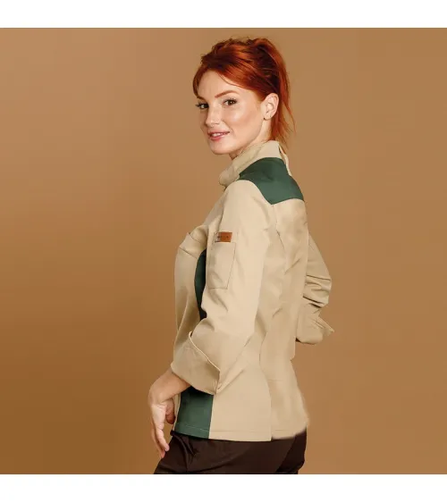 CHAQUETILLA MUJER MICROFIBRA BICOLOR BEIGE - VERDE