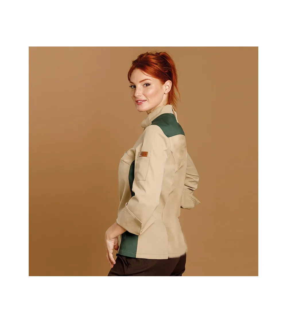 CHAQUETILLA MUJER MICROFIBRA BICOLOR BEIGE - VERDE