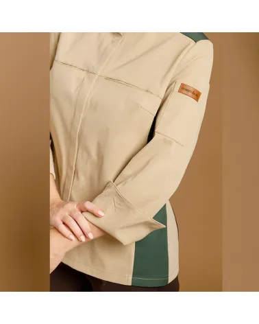 CHAQUETILLA MUJER MICROFIBRA BICOLOR BEIGE - VERDE MANGA