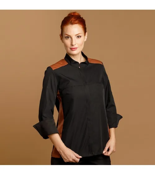 CHAQUETILLA MUJER MICROFIBRA BICOLOR NEGRO - TEJA FRENTE