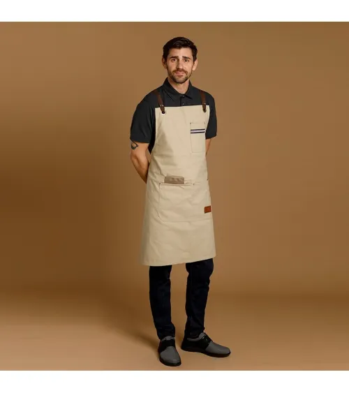 DELANTAL CON PETO TEJIDO DENIM HOSTELERÍA BEIGE