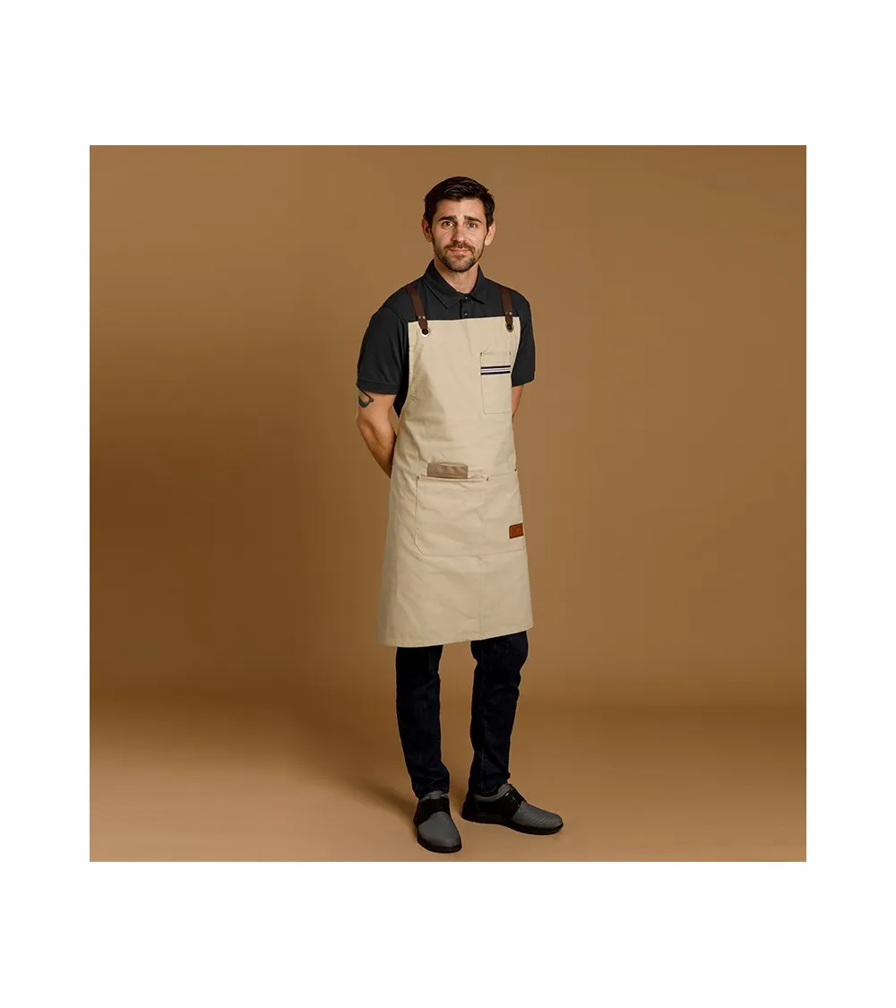 DELANTAL CON PETO TEJIDO DENIM HOSTELERÍA BEIGE