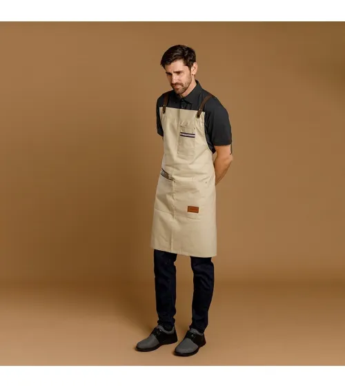 DELANTAL CON PETO TEJIDO DENIM HOSTELERÍA BEIGE